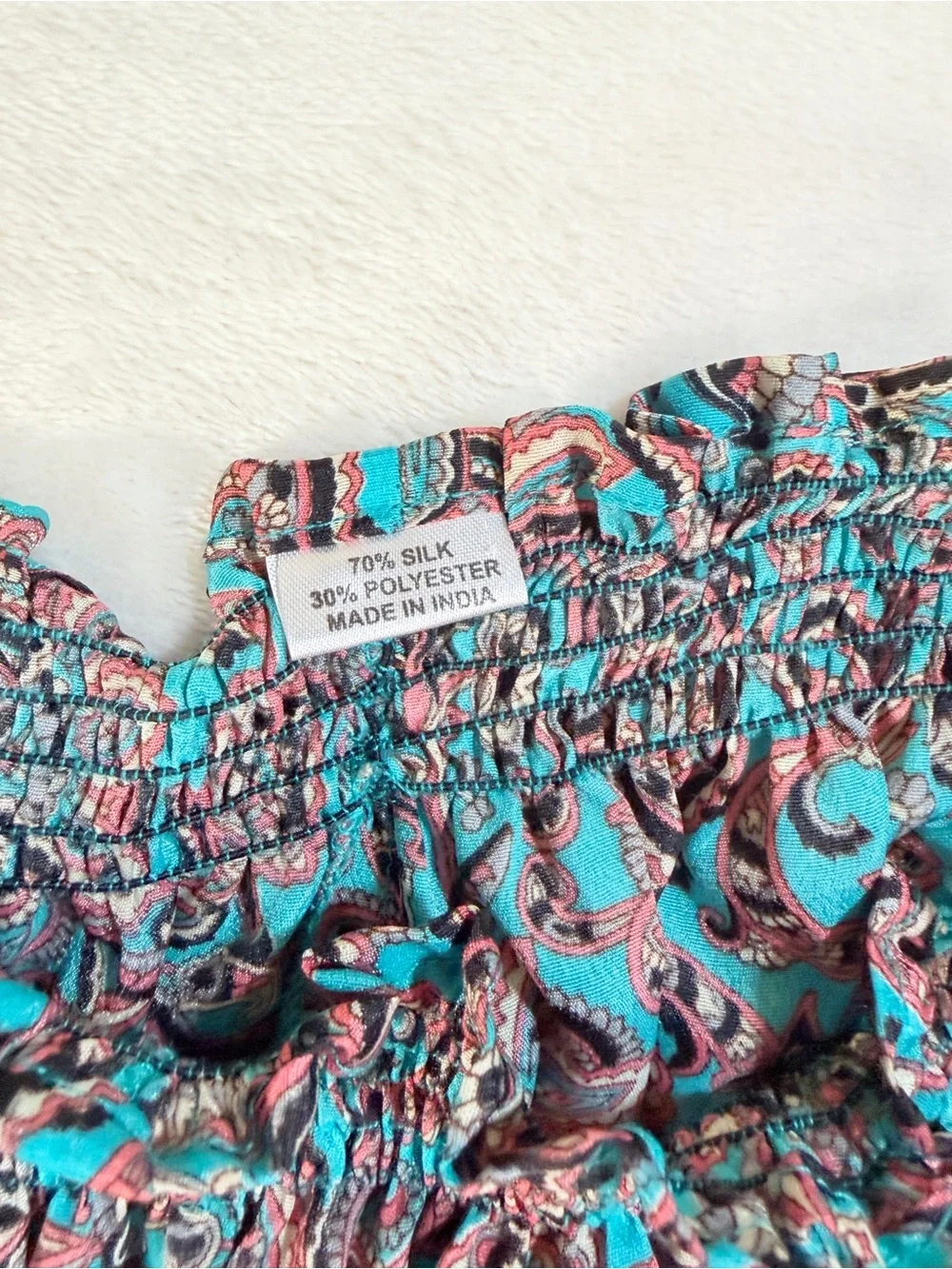 Boho Paisley Flowy Shorts -‎ High Waisted Smocked Summer Silhouette - Small
